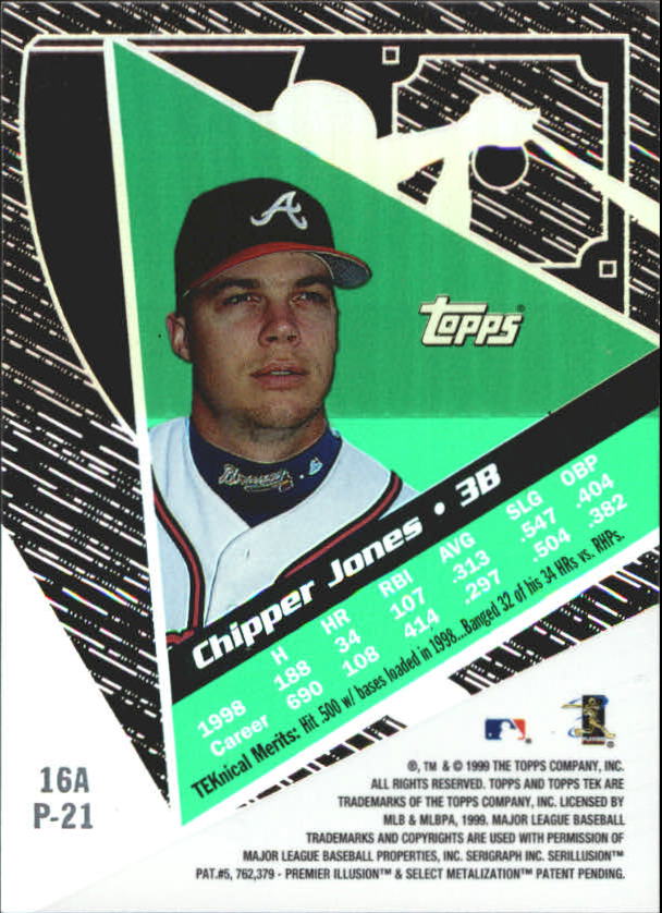 1999 Topps Tek Pattern 21 #16A Chipper Jones back image