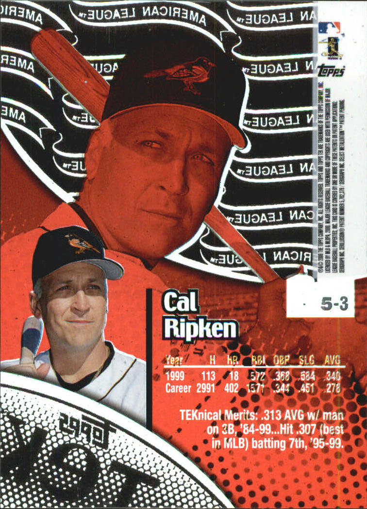 2000 Topps Tek Pattern 3 #5 Cal Ripken back image