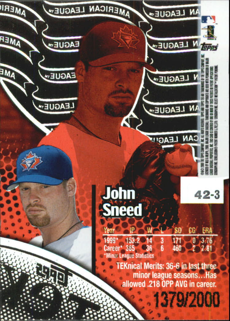 2000 Topps Tek Pattern 3 #42 John Sneed back image