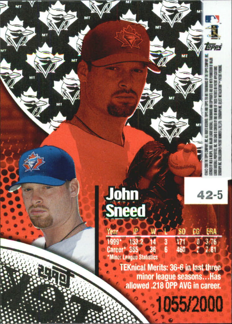 2000 Topps Tek Pattern 5 #42 John Sneed back image