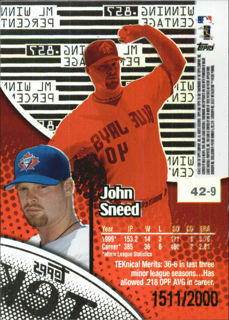 2000 Topps Tek Pattern 9 #42 John Sneed back image