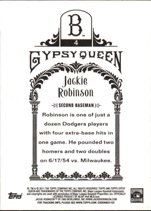 2011 Topps Gypsy Queen #4 Jackie Robinson back image