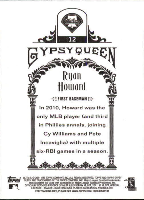 2011 Topps Gypsy Queen #12 Ryan Howard back image