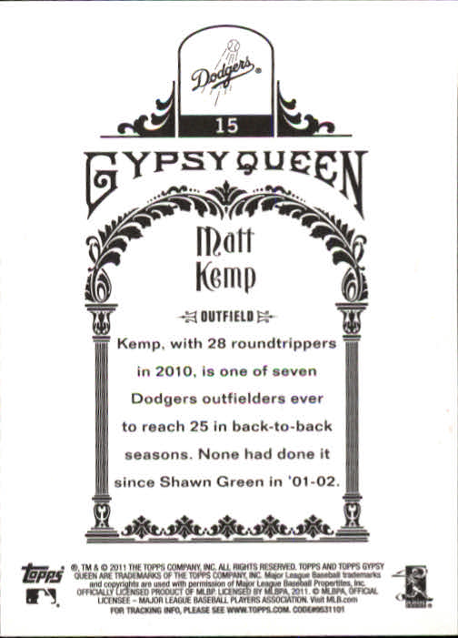 2011 Topps Gypsy Queen #15 Matt Kemp back image