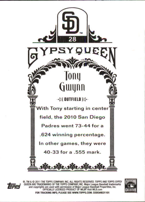 2011 Topps Gypsy Queen #28 Tony Gwynn back image