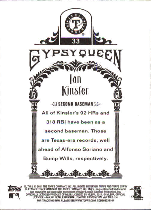 2011 Topps Gypsy Queen #33 Ian Kinsler back image