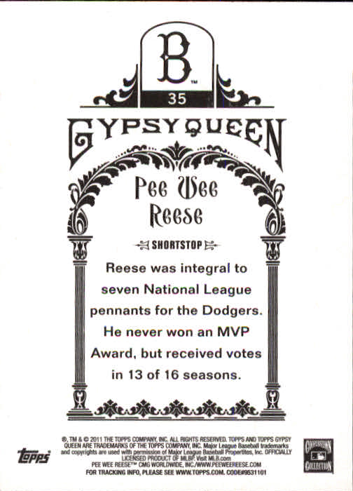 2011 Topps Gypsy Queen #35 Pee Wee Reese back image
