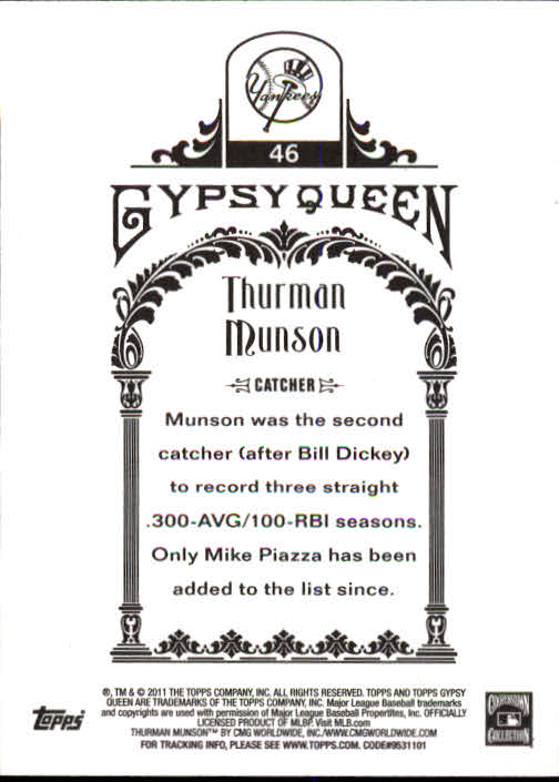 2011 Topps Gypsy Queen #46 Thurman Munson back image