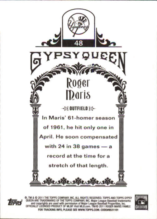 2011 Topps Gypsy Queen #48 Roger Maris back image