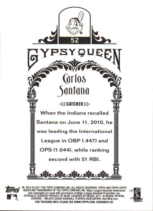 2011 Topps Gypsy Queen #52 Carlos Santana back image