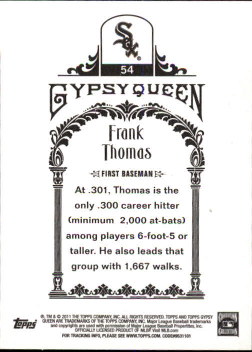 2011 Topps Gypsy Queen #54 Frank Thomas back image