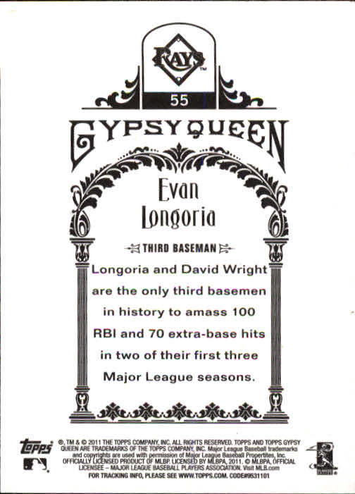 2011 Topps Gypsy Queen #55 Evan Longoria back image