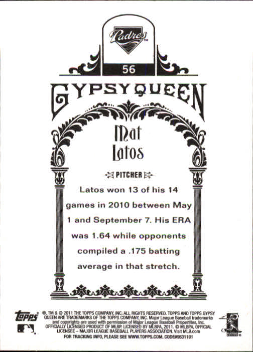 2011 Topps Gypsy Queen #56 Mat Latos back image