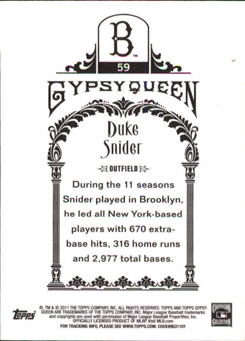 2011 Topps Gypsy Queen #59 Duke Snider back image