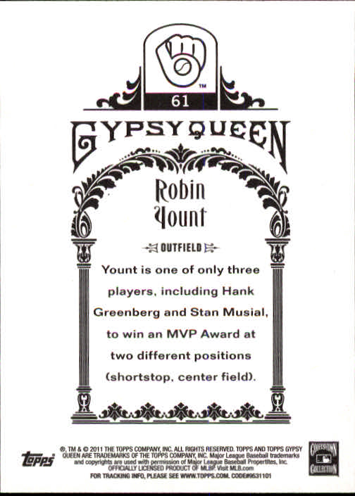2011 Topps Gypsy Queen #61 Robin Yount back image