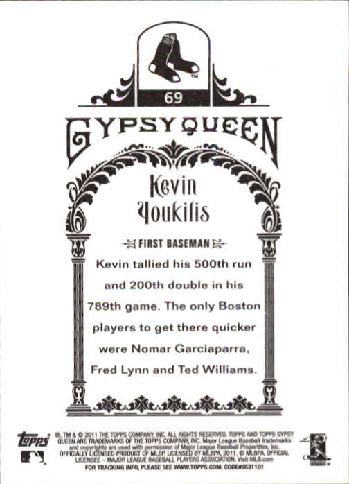 2011 Topps Gypsy Queen #69 Kevin Youkilis back image