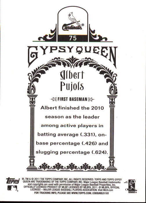 2011 Topps Gypsy Queen #75 Albert Pujols back image