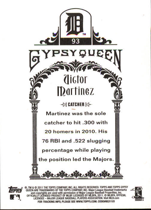 2011 Topps Gypsy Queen #93 Victor Martinez back image