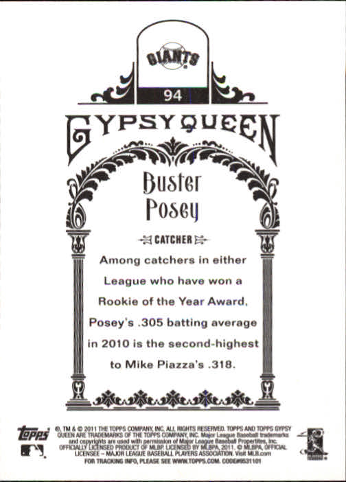 2011 Topps Gypsy Queen #94 Buster Posey back image