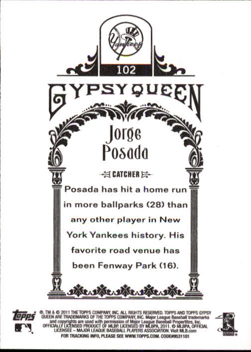 2011 Topps Gypsy Queen #102 Jorge Posada back image