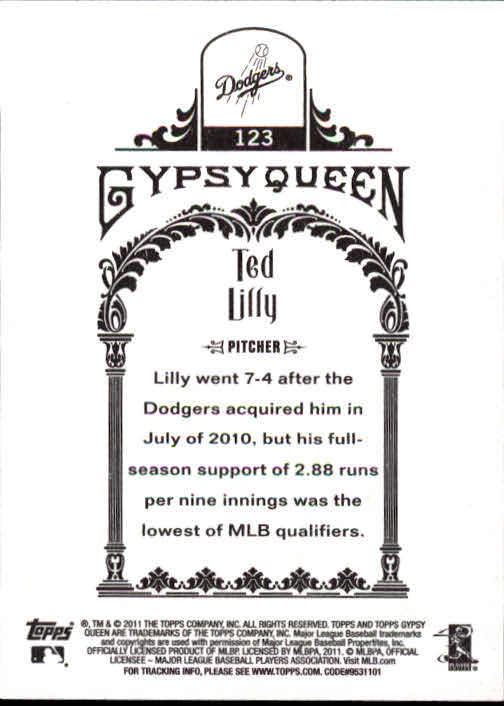 2011 Topps Gypsy Queen #123 Ted Lilly back image