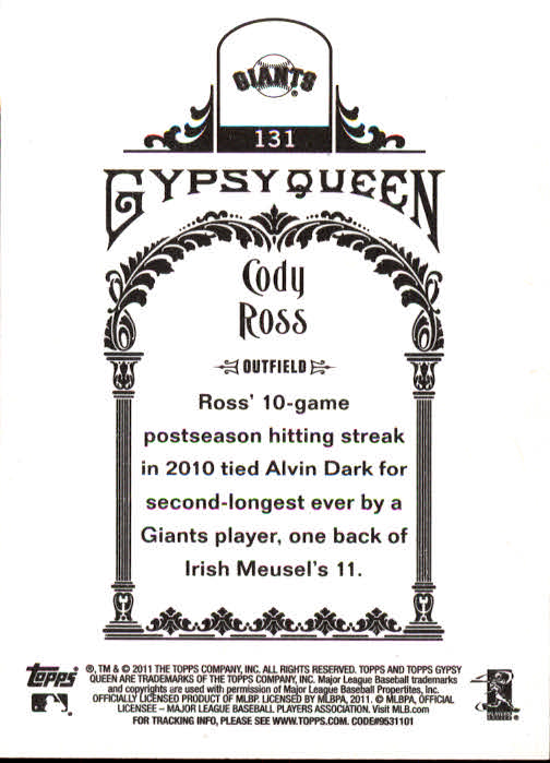2011 Topps Gypsy Queen #131 Cody Ross back image