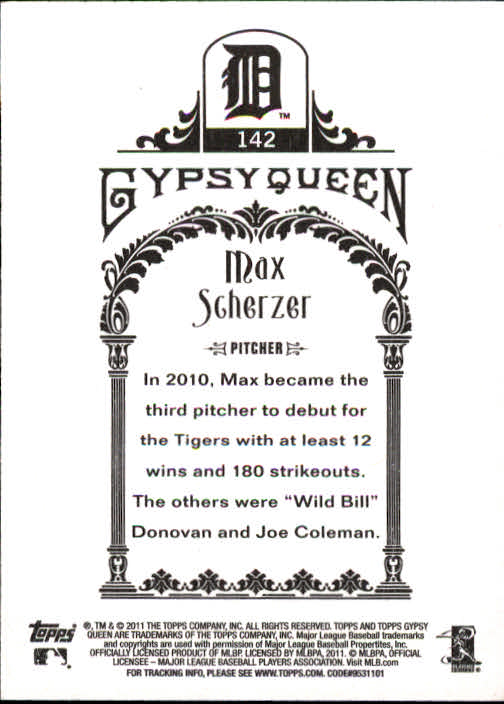 2011 Topps Gypsy Queen #142 Max Scherzer back image