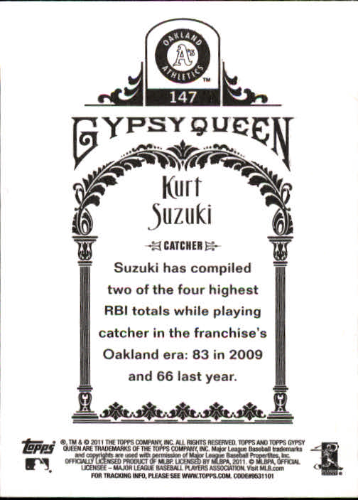 2011 Topps Gypsy Queen #147 Kurt Suzuki back image