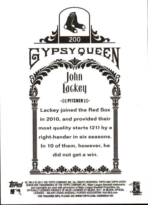 2011 Topps Gypsy Queen #200 John Lackey back image