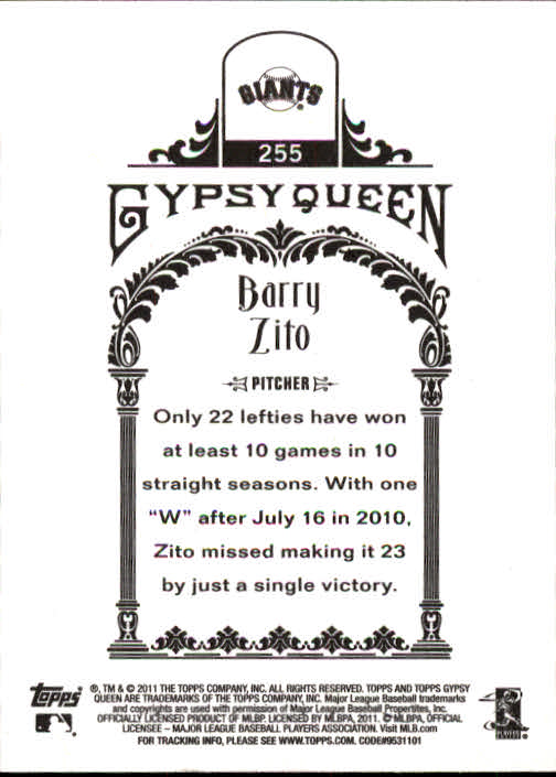 2011 Topps Gypsy Queen #255 Barry Zito back image