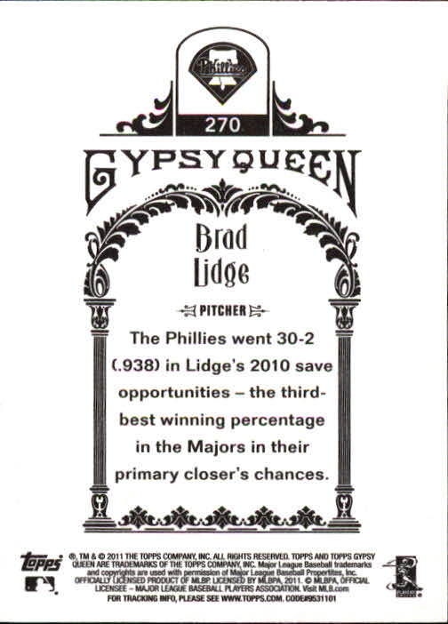 2011 Topps Gypsy Queen #270 Brad Lidge back image