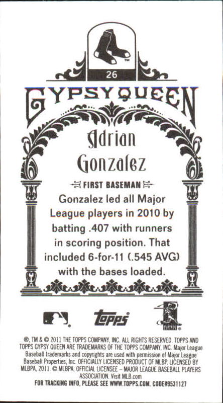 2011 Topps Gypsy Queen Mini #26A Adrian Gonzalez back image