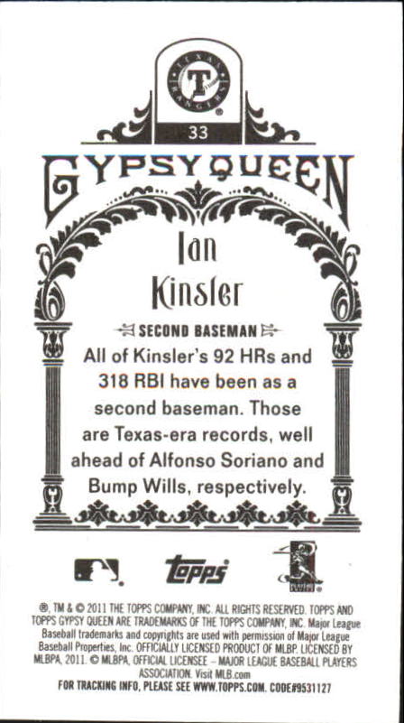 2011 Topps Gypsy Queen Mini #33A Ian Kinsler back image