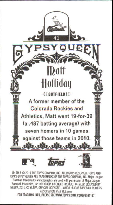 2011 Topps Gypsy Queen Mini #41A Matt Holliday back image
