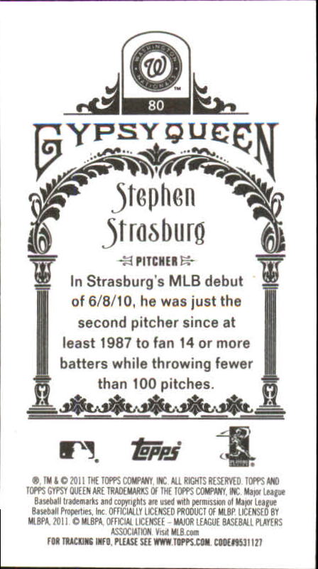 2011 Topps Gypsy Queen Mini #80A Stephen Strasburg back image