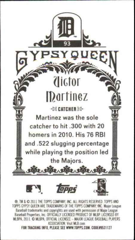 2011 Topps Gypsy Queen Mini #93A Victor Martinez back image