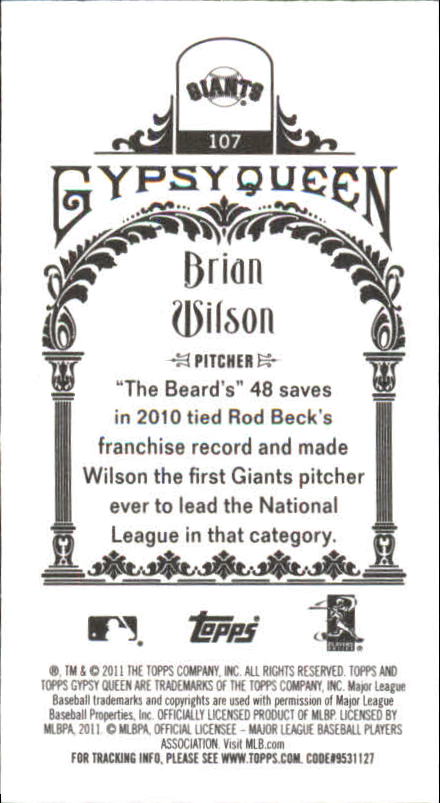 2011 Topps Gypsy Queen Mini #107 Brian Wilson back image
