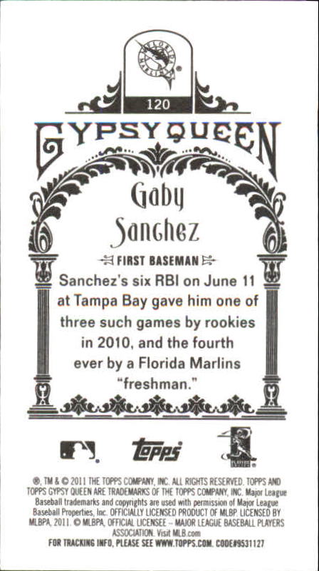 2011 Topps Gypsy Queen Mini #120 Gaby Sanchez back image