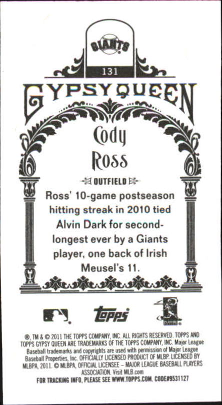 2011 Topps Gypsy Queen Mini #131 Cody Ross back image