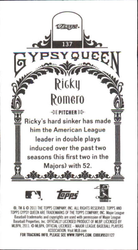 2011 Topps Gypsy Queen Mini #137 Ricky Romero back image