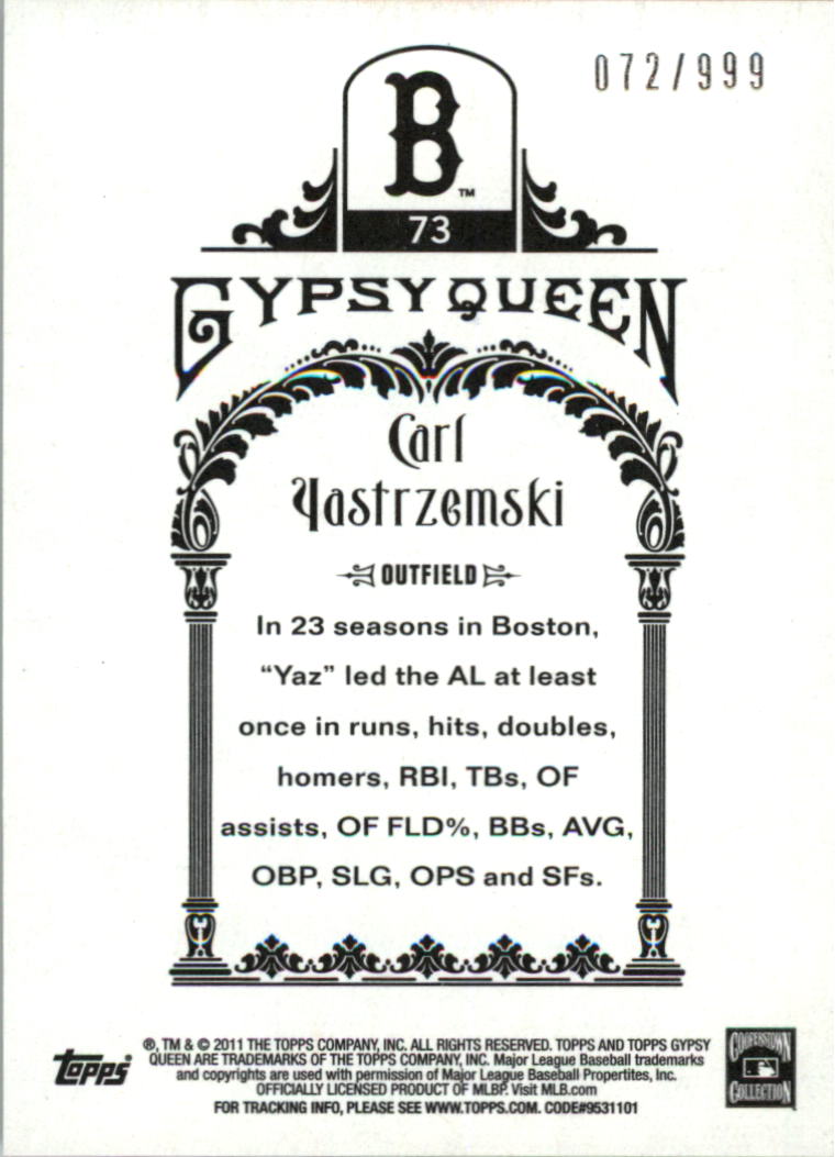 2011 Topps Gypsy Queen Framed Paper #73 Carl Yastrzemski back image