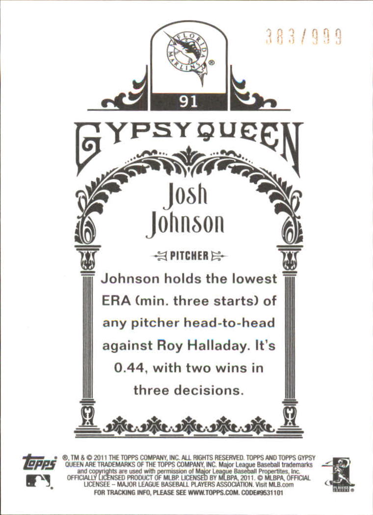 2011 Topps Gypsy Queen Framed Paper #91 Josh Johnson back image