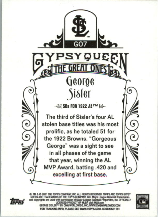 2011 Topps Gypsy Queen Great Ones #GO7 George Sisler back image