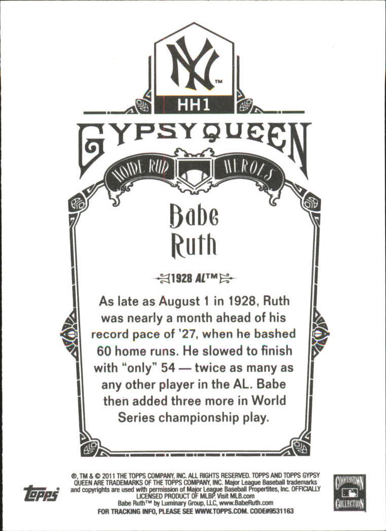 2011 Topps Gypsy Queen Home Run Heroes #HH1 Babe Ruth back image