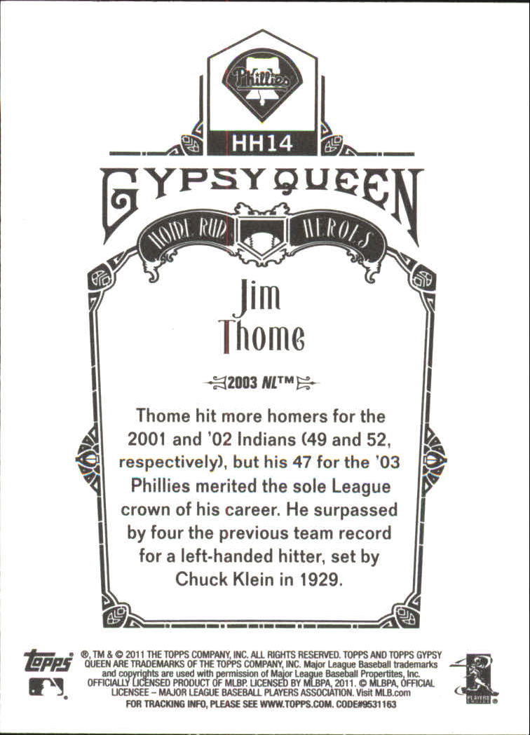 2011 Topps Gypsy Queen Home Run Heroes #HH14 Jim Thome back image