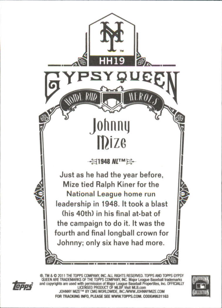 2011 Topps Gypsy Queen Home Run Heroes #HH19 Johnny Mize back image