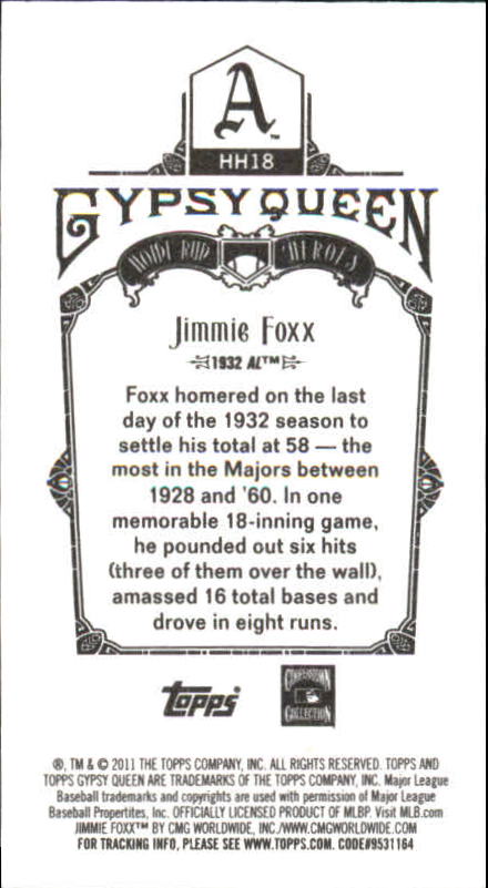 2011 Topps Gypsy Queen Home Run Heroes Mini #HH18 Jimmie Foxx back image