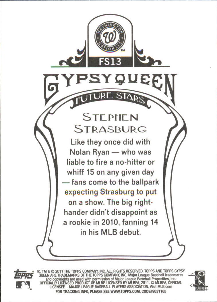 2011 Topps Gypsy Queen Future Stars #FS13 Stephen Strasburg back image