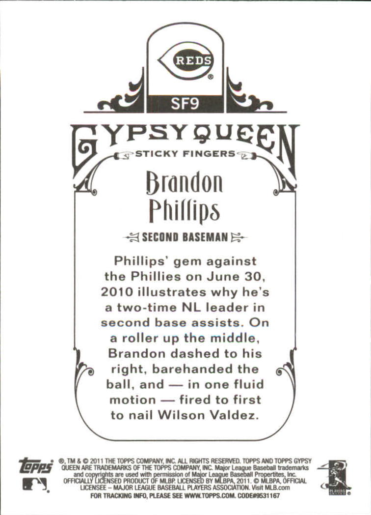 2011 Topps Gypsy Queen Sticky Fingers #SF9 Brandon Phillips back image