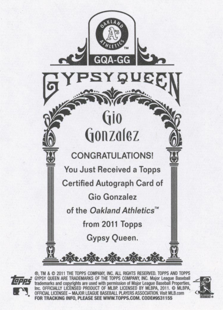 2011 Topps Gypsy Queen Autographs #GG Gio Gonzalez back image